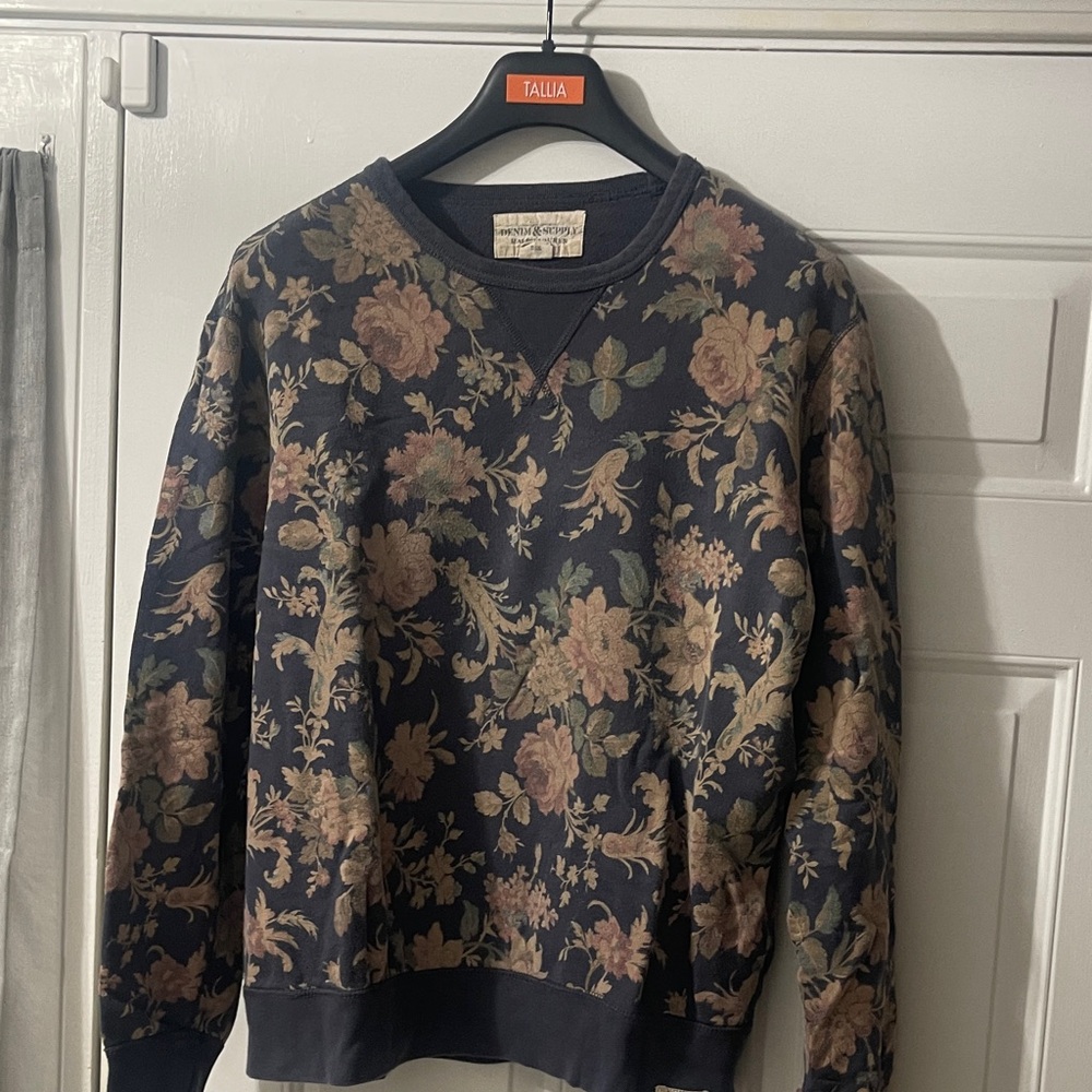 Denim&Co Navy Floral Crewneck Sweater